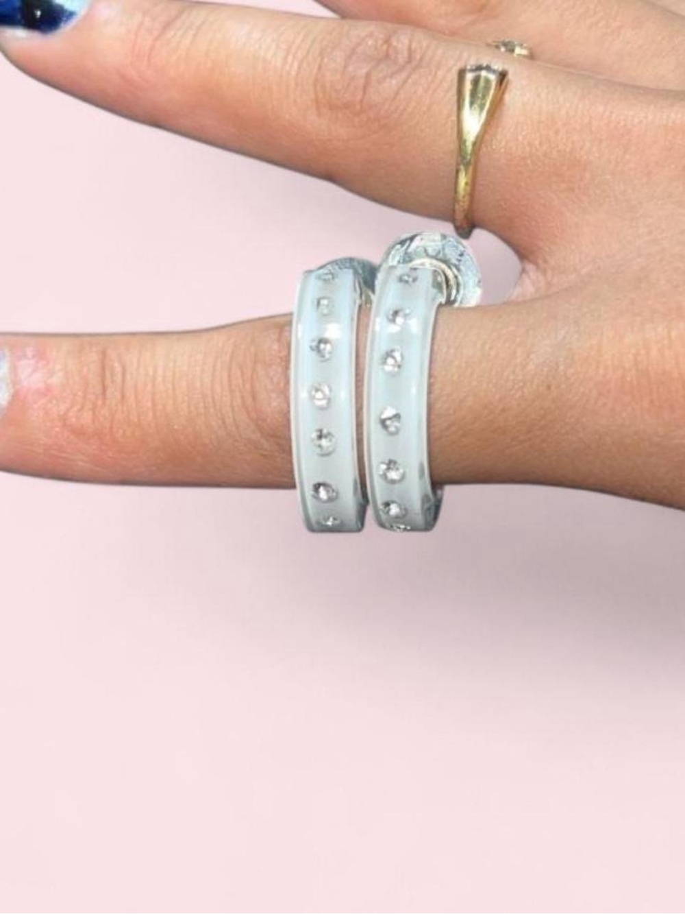 White Crystal-Studded Hoop Earrings by